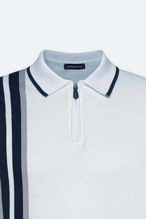 Standart Fit Normal Kesim %100 Pamuk Polo Yaka Beyaz-Lacivert Triko Ti__rt 4A4924200021BZC