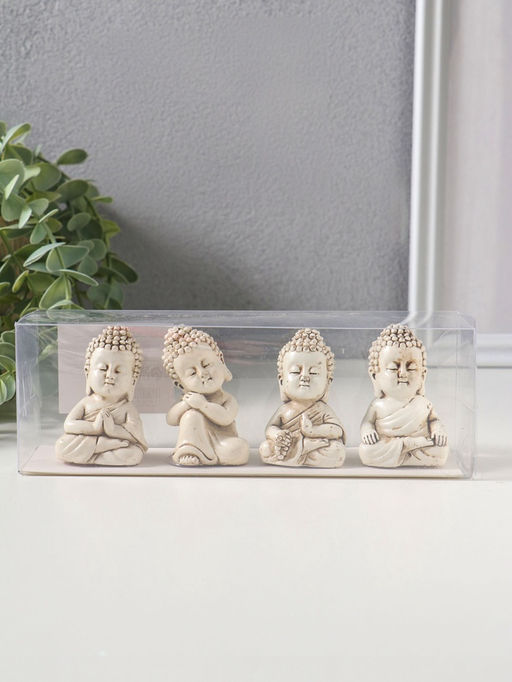 Сувенир полистоун "Медитация маленького Будды" набор 4 шт беж 3х3,5х6 см