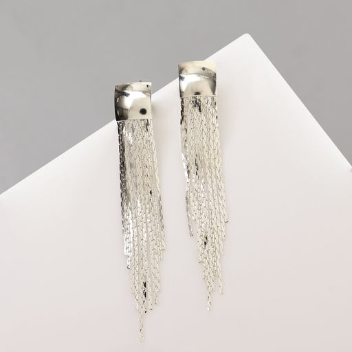 Серьги висячие Голливуд квадрат и нити, цвет серебро, 6,5см - Queen fair фото 6