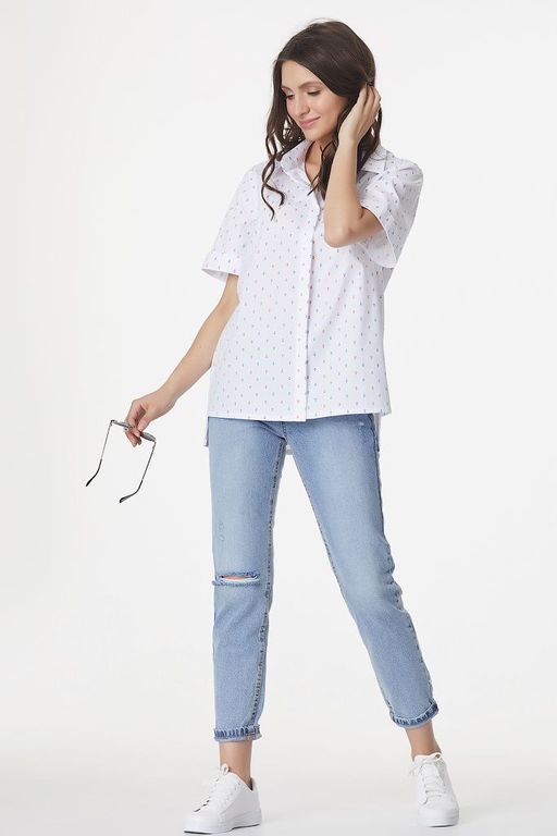 Рубашка хлопковая принт на белом