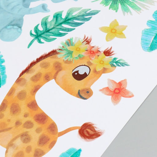 Наклейка интерьерная цветная «Зверята и экзотические цветы», 50×70 см