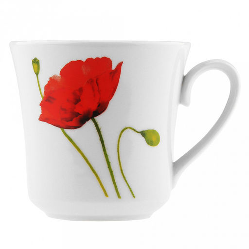 Кружка фарфоровая "Алый мак" 250мл, д8,5см, h9см, форма "Рассвет" (Россия)
