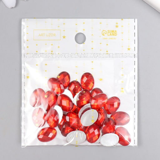 Декор для творчества пластик Стразы овал. Красные набор 34 шт 1,2х1,4 см - Арт узор фото 5