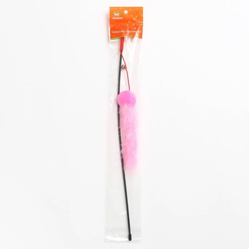 Дразнилка-удочка с мягким шариком и меховым хвостом, розовая - Пижон фото 4