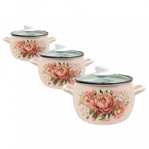 ЭМ_Набор кастрюль сфер. 3 пр БУКЕТ ПИОНОВ № 207 (2,0л, 3,5 л, 5,0 л,) арт. С-207САП2/4Жм Лысьва