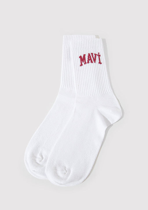 Mavi Logo Detayl? Beyaz Soket Corap