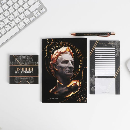 Подарочный набор Пример настоящего мужчины: Ежедневник А5, 80 л., термостакан, ручка, планинг 50 л., блок для записей 100 л. - Artfox фото 3