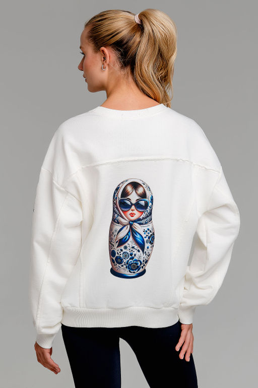 Арт. 15124 Свитшот женский Матрешка оверсайз 44-50 (4 шт) Цвет:молочный - Калинка фото 6