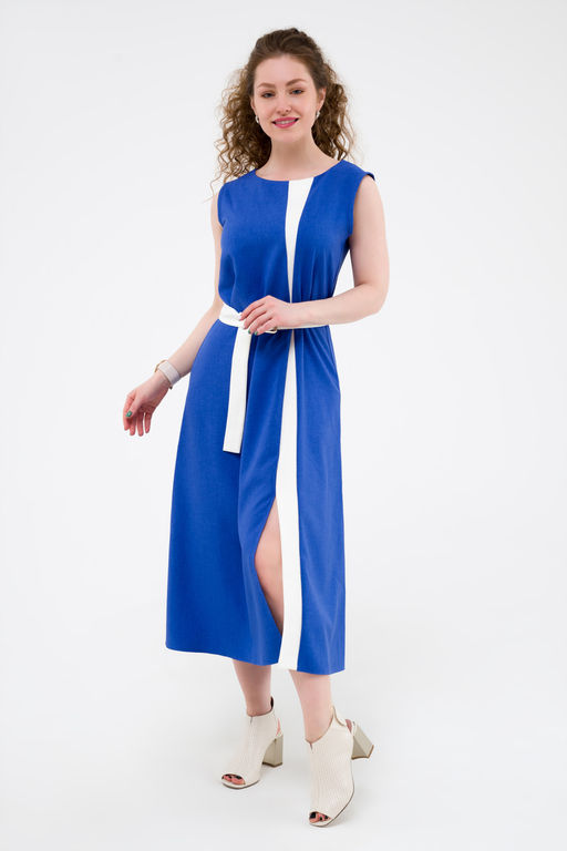 Платье с поясом василек