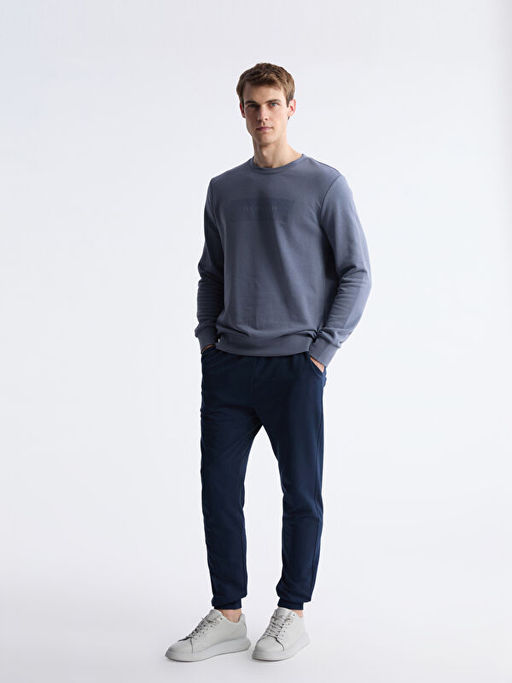 Bisiklet Yaka Bask?l? Erkek Sweatshirt