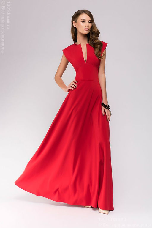 Платье красное длины макси с глубоким декольте - 1001dress фото 4