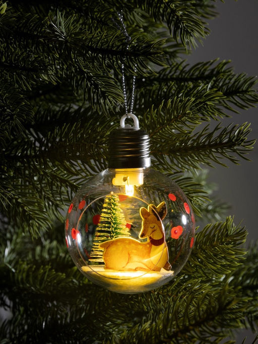 Ёлочный шар Пятнистый оленёнок, d=8 см, 1 LED, от батареек, свечение тёплое белое - Luazon lighting фото 2
