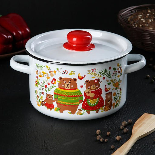 Кастрюля эмалированная «Рябина», 2.9 л, d=20 см, с крышкой, и, деколь, МИКС, ручка МИКС