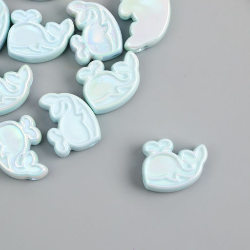 Цена за 10 шт. Бусина для творчества пластик «Кит с фонтанчиком. Перламутровый глянец», 0.8×2.6×2.2 см, МИКС