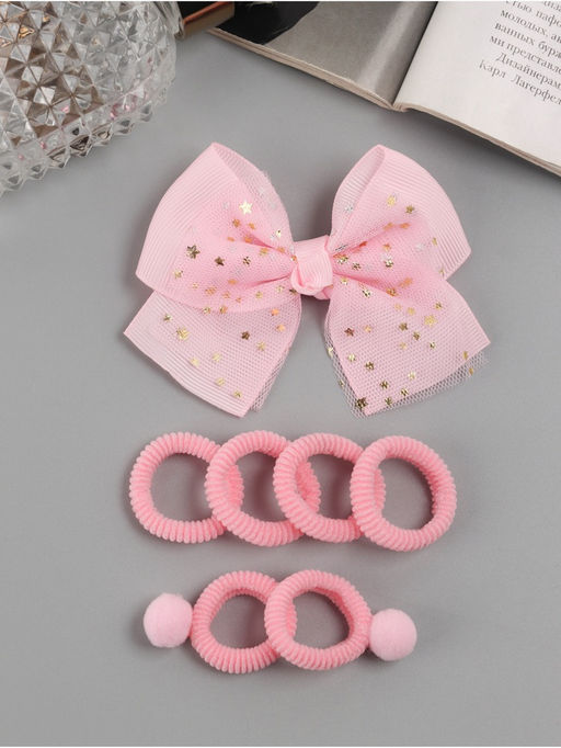 Цена за 2 шт. Набор для волос «Сьюзи», 7 шт.: зажим 8 см, 6 резинок 2.5 см, звёзды, розовый