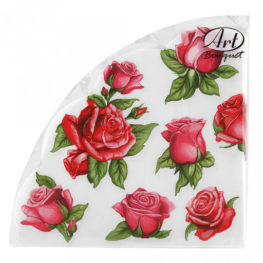 Салфетки бумажные Art Bouquet Rondo д32см, 3-х слойные, 12 штук в упаковке, 100% целлюлоза, Красные розы (Россия)  фото 2