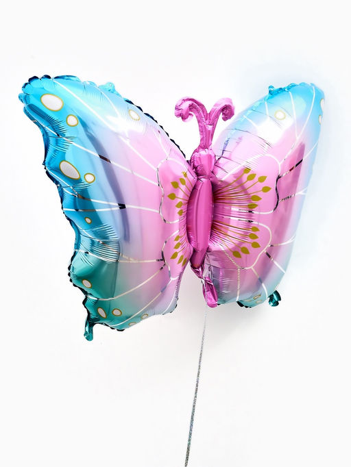 Цена за 2 шт. Воздушный шар фольгированный 32" «Бабочка» цвет голубой металлик