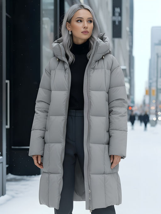 Пальто зимнее утепленное с капюшоном женское серого цвета 7741Sr Бренд: Visdeer