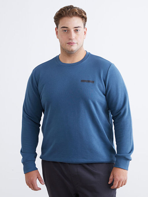 Bisiklet Yaka Bask?l? Erkek Sweatshirt