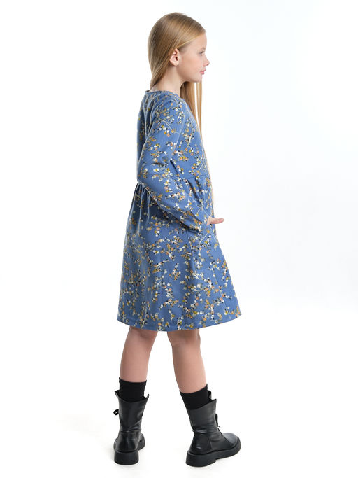 Платье для девочки вельветовое из набивного полотна UD 7844 синие мелкие цветы - Mini maxi фото 6