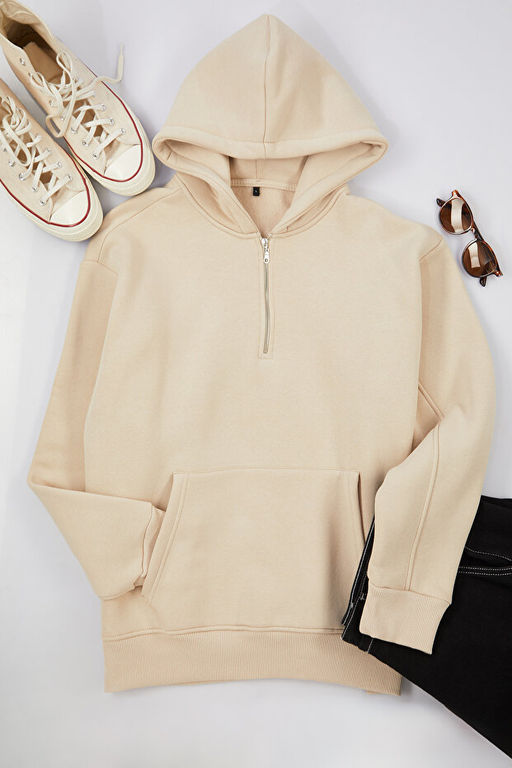 Ta_ Oversize/Geni_ Kesim Fermuarl_ Kap__onlu __i Polarl_ Basic Sweatshirt TMNAW25SW00050 - Trendyolmilla фото 2