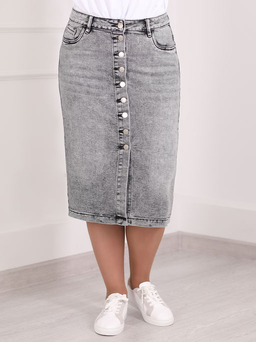Юбка джинсовая серая на пуговицах спереди - Almond фото 2