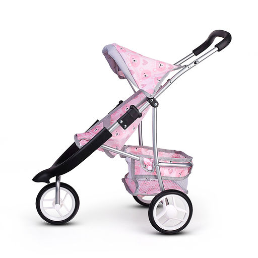 Коляская кукольная металлическая, 3-х колесная, с корзиной, козырьком и столиком