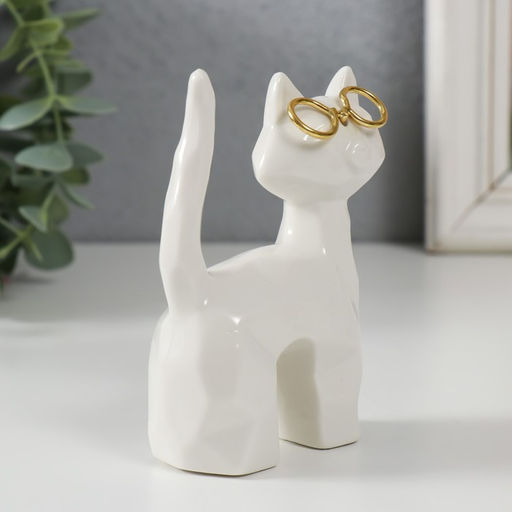 Фигурка керамика «Белый котик в очках, хвост трубой», грани, 8×3.5×10.3 см