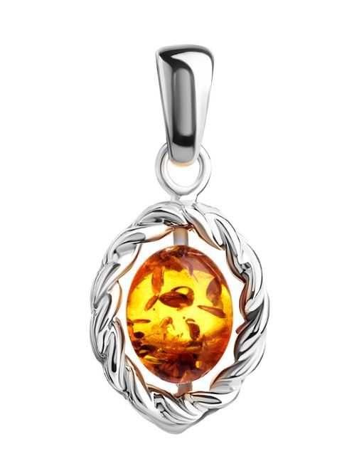 Небольшая овальная подвеска из серебра с коньячным янтарём Флоренция, 901702220