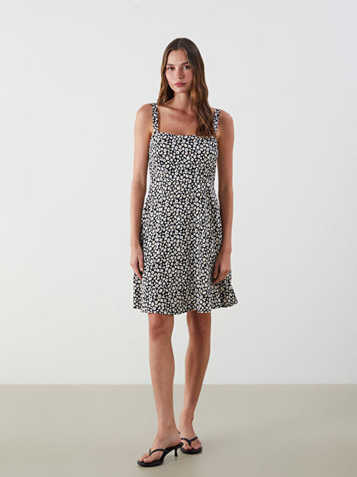 ?i?ekli Ask?l? Belden Oturtmal? Mini Elbise