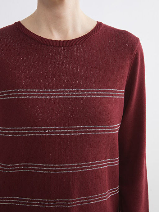 Bisiklet Yaka ?izgili Kad?n Triko Kazak