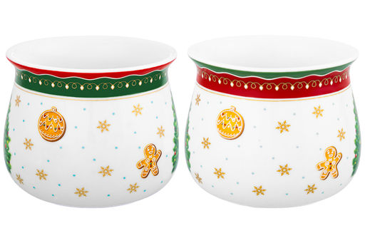Набор 2 кружек 250 мл 11*8,5*7 см Новогодняя елка зеленый + красный узор, бочонок, NEW BONE CHINA - Elan gallery фото 9