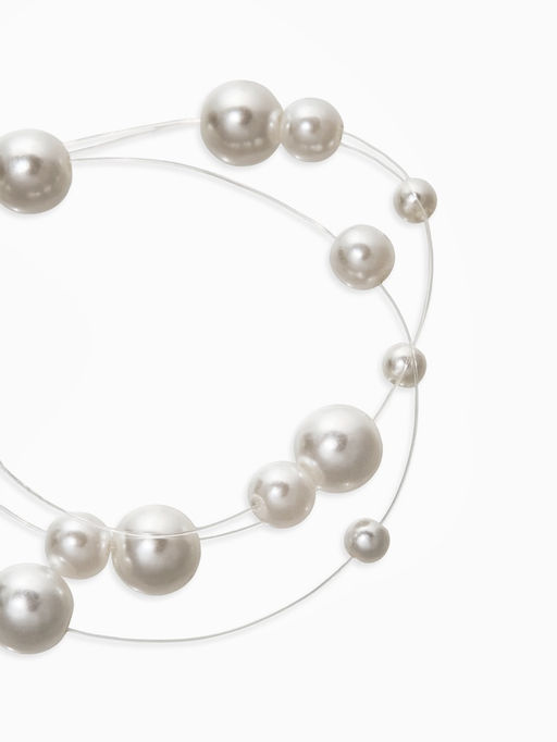 Браслет жемчуг «На леске», 3 нити, бусины №4, 6, 8, цвет белый в серебре, 16 см