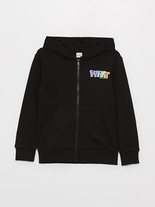 Kap??onlu Bask?l? Uzun Kollu Erkek ?ocuk Fermuarl? Sweatshirt - Waikiki фото 3