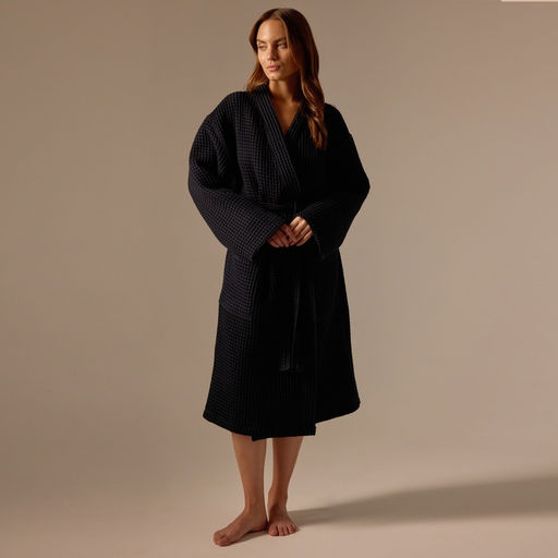 Халат вафельный женский SL HOME: Boho «Дарк Маре», размер L, хлопок 100%, чёрный