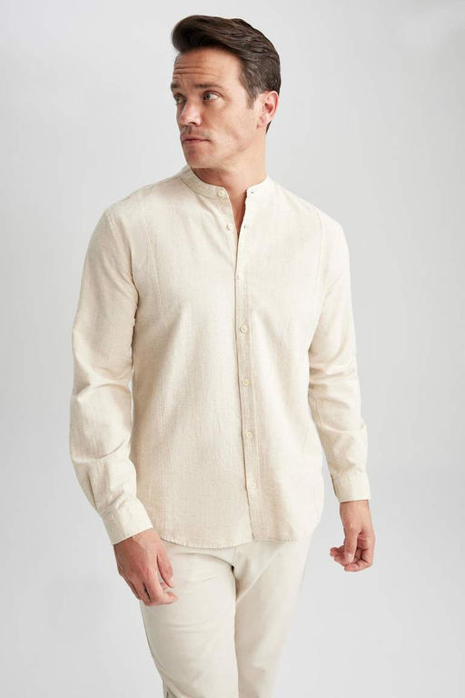 Рубашка из смесового льна с длинным рукавом и воротником Modern Fit - Defacto фото 6
