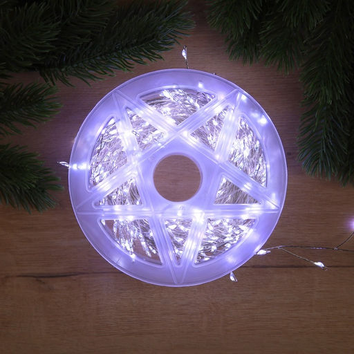 Гирлянда Мишура 20 м роса, IP44, серебристая нить, 600 LED, 8 режимов, свечение белое, 18 В