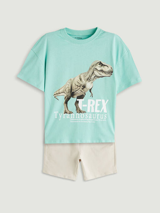 Dinozor Bask?l? Erkek ?ocuk Ti??rt ve ?ort 2li