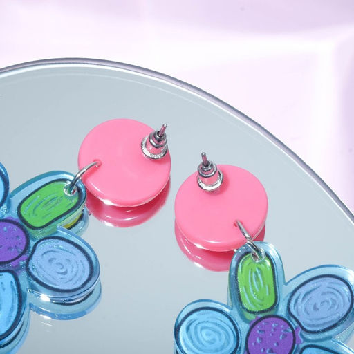 Серьги пластик Рисунок цветок, цветные - Queen fair фото 3