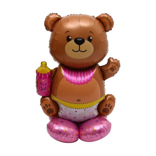 Воздушный шар фольгированный 55" «Мишка с бутылкой на подставке», под воздух