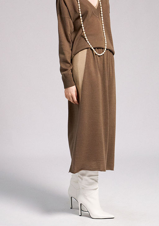 WW-2569 Юбка трикотажная с контрастными вставками кофе