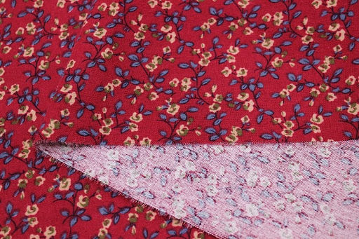 Теплый хлопок Мелкие цветочки с веточками на малиновом, ш.1.45м, хлопок-100%, 160гр/м.кв - Купава фото 6