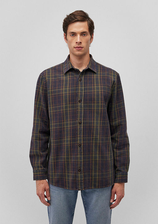 Kareli Haki Gomlek - Mavi фото 3