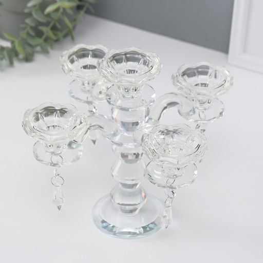 Стеклянный подсвечник на 5 свечей «Канделябр», 19×23×23 см