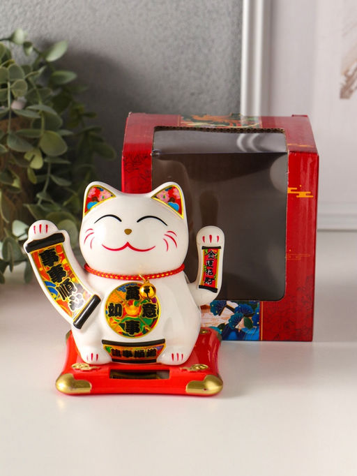 Маятник настольный антистресс от солнечной батареи «Манэки-нэко счастливый барабан», керамика, 10×11×10.8 см