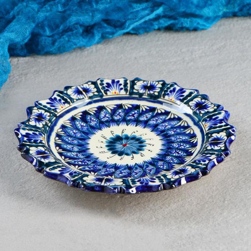 Тарелка узбекская Риштанская Керамика «Цветы», d=17 см, рельефная, МИКС