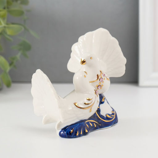 Фигурка керамика «2 голубка», кобальт, стразы, 9.2×12×6 см