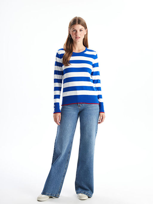 Bisiklet Yaka Renk Bloklu Kad?n Triko Kazak