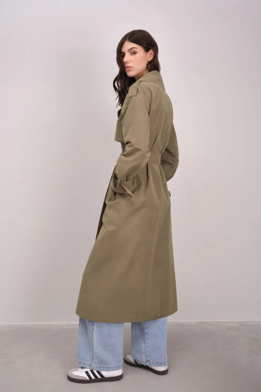 Двубортный темно-бежевый плащ-макси - Incity фото 7