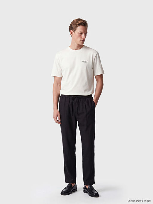 Loose Fit Bisiklet Yaka Bask?l? Erkek Ti??rt